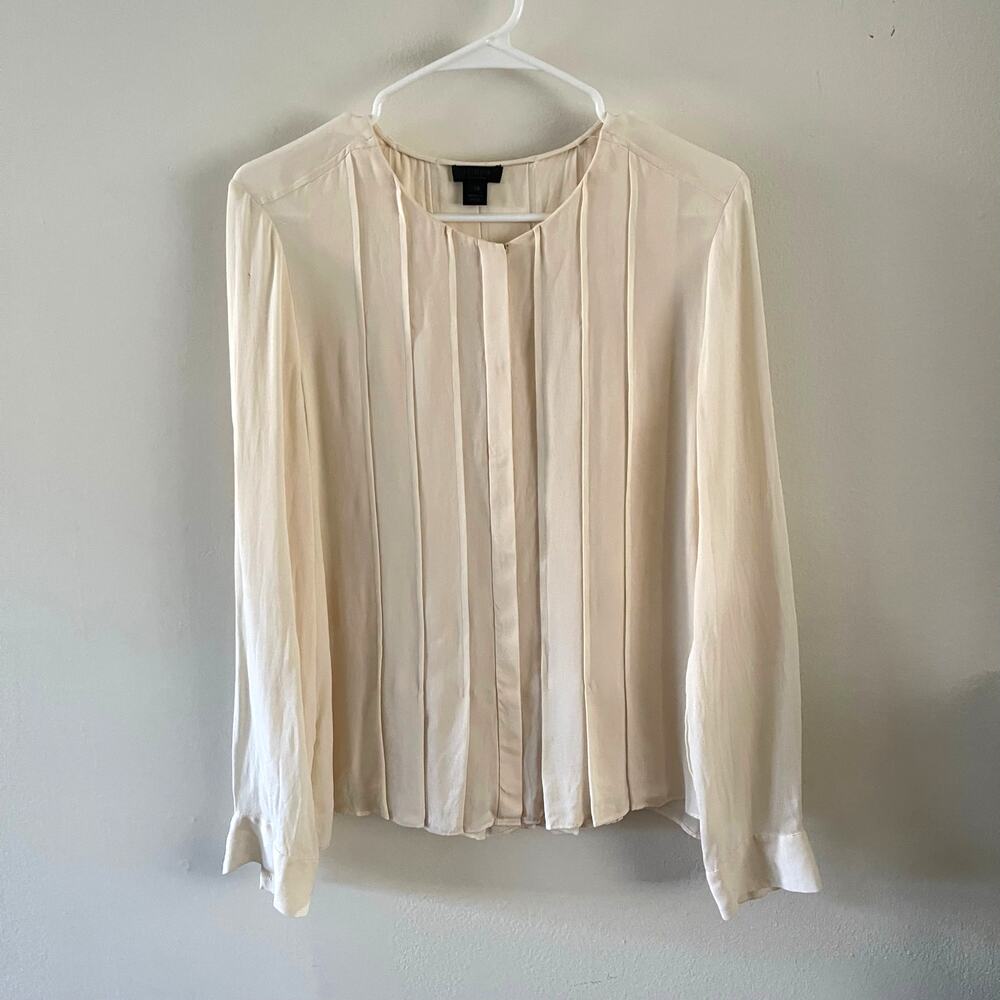J. Crew Collection Cream Silk Pintuck Pleated Blouse Top Womens 10 Flawed